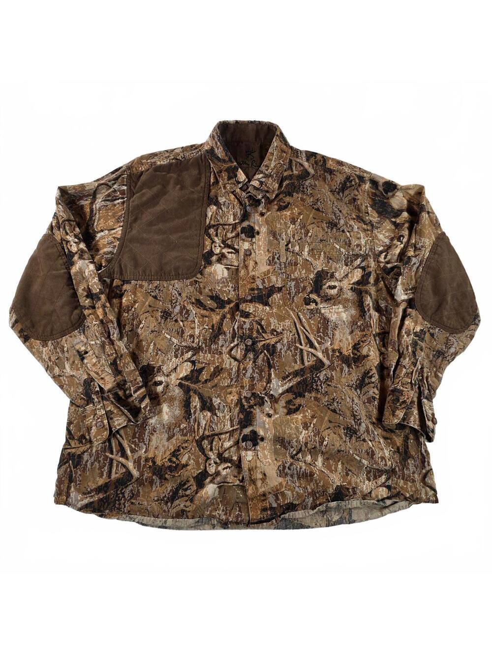 North River Outfitters Men's Large Camo Hunting Shirt Brown Outdoor Button-Up
